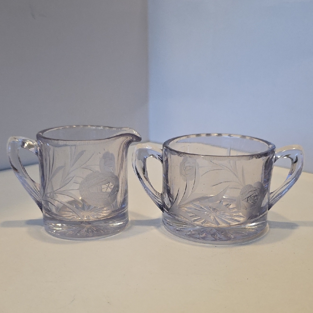Vintage EAPG Cut Glass Cream And Sugar Set, Turning Purple